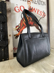 Black Pebble Grain Leather Tote Bag - LovLeathers