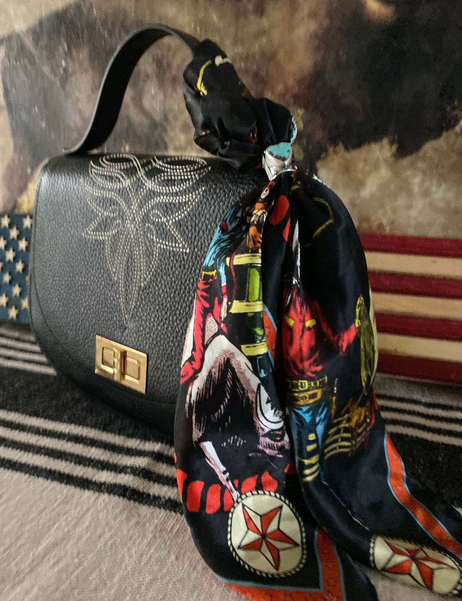 Styled Black Boot Stitch Pioneer Handbag - LovLeathers