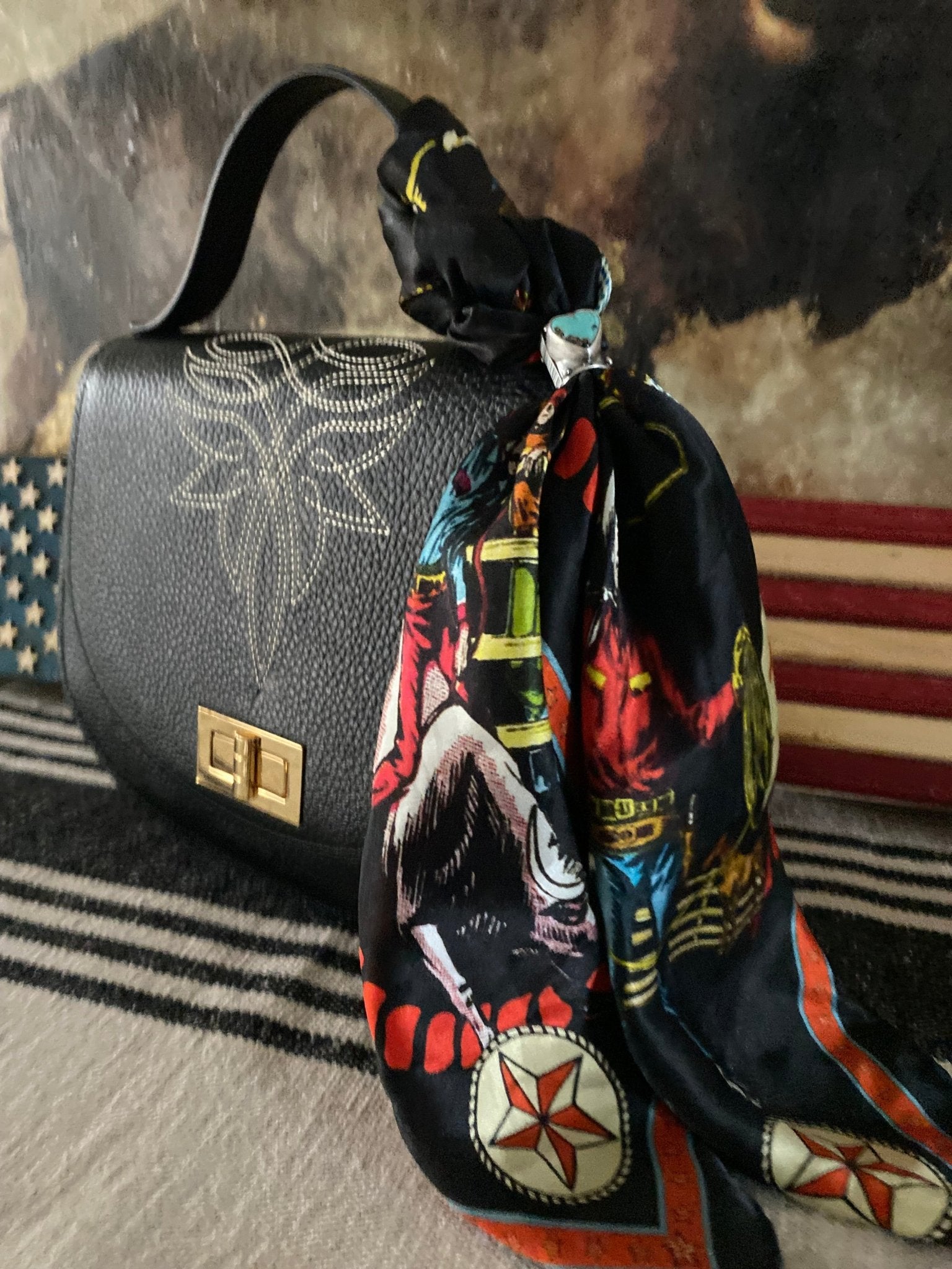 Styled Black Boot Stitch Pioneer Handbag - LovLeathers