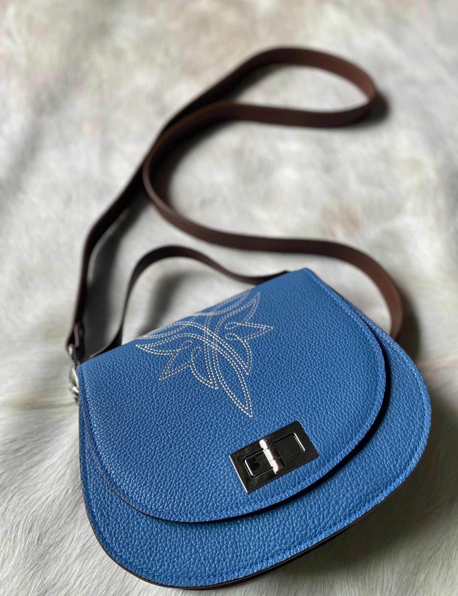 Boot Stitch Pioneer Handbag - Sky Blue - LovLeathers