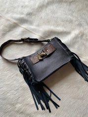 Black Horsehead Belted Mini Tote - LovLeathers