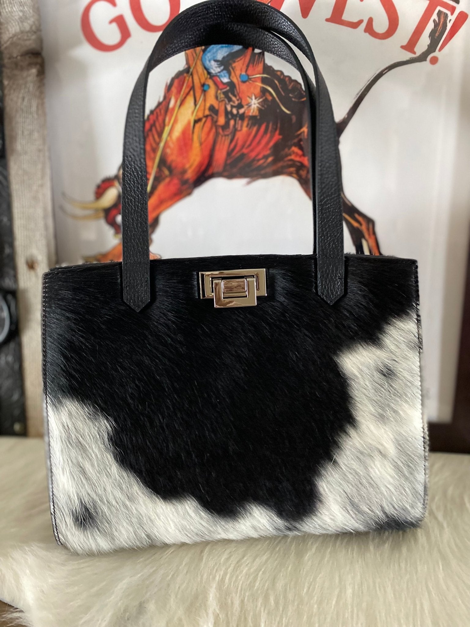 Black/White Speckled Tote Bag Styled - LovLeathers