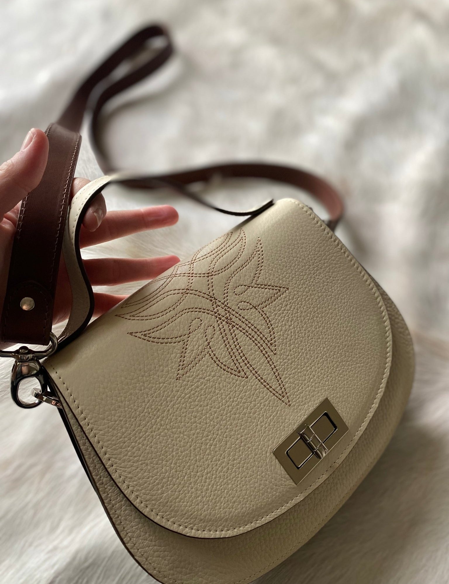 Boot Stitch Pioneer Handbag - Bone - LovLeathers