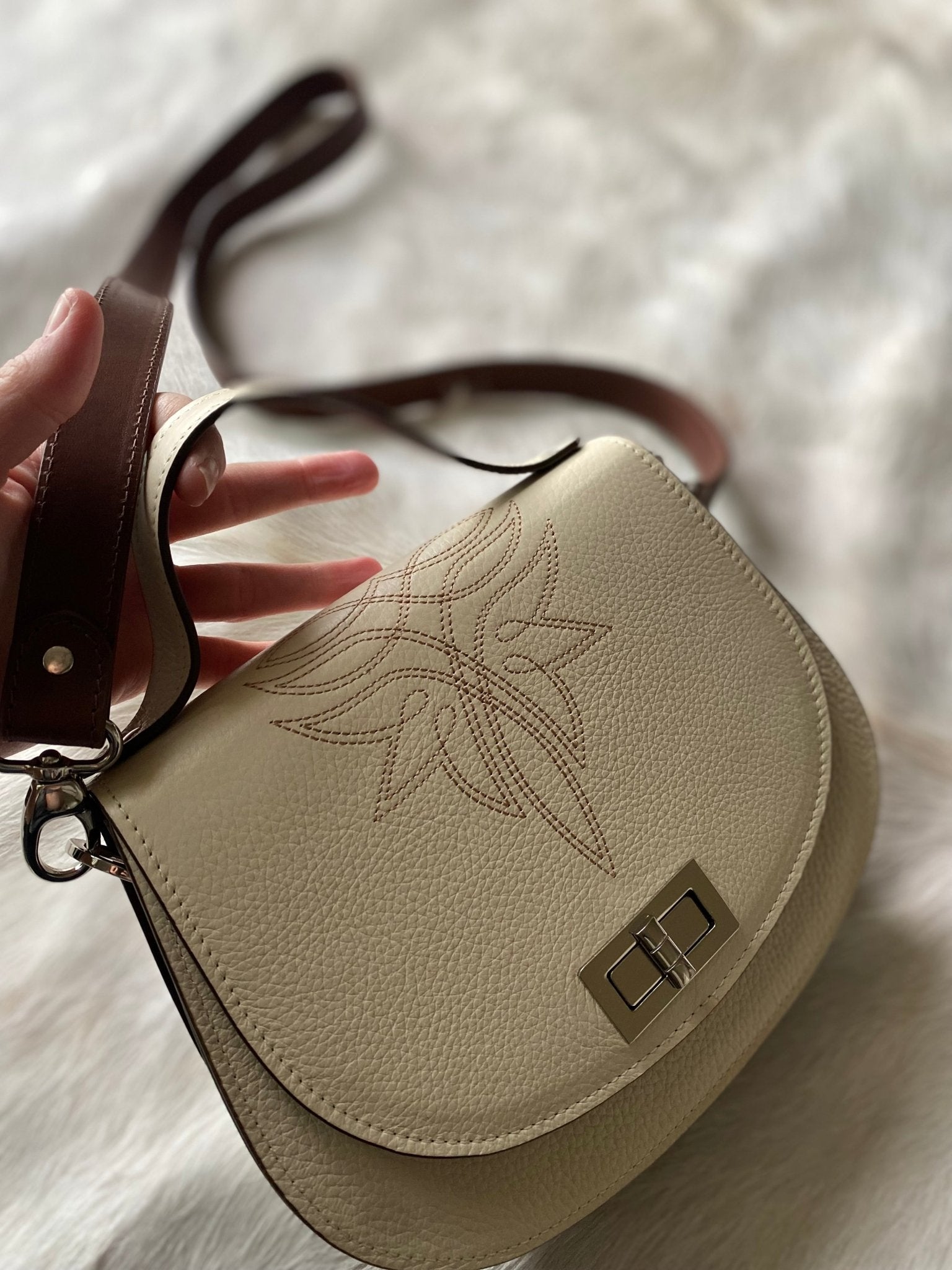 Boot Stitch Pioneer Handbag - Bone - LovLeathers