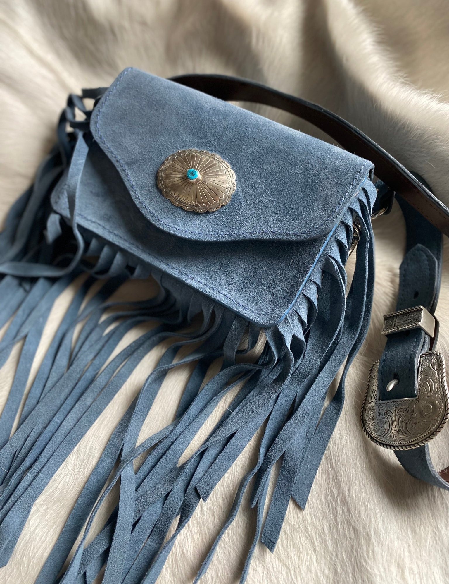Blue Jeans Fringe Bum Bag - LovLeathers