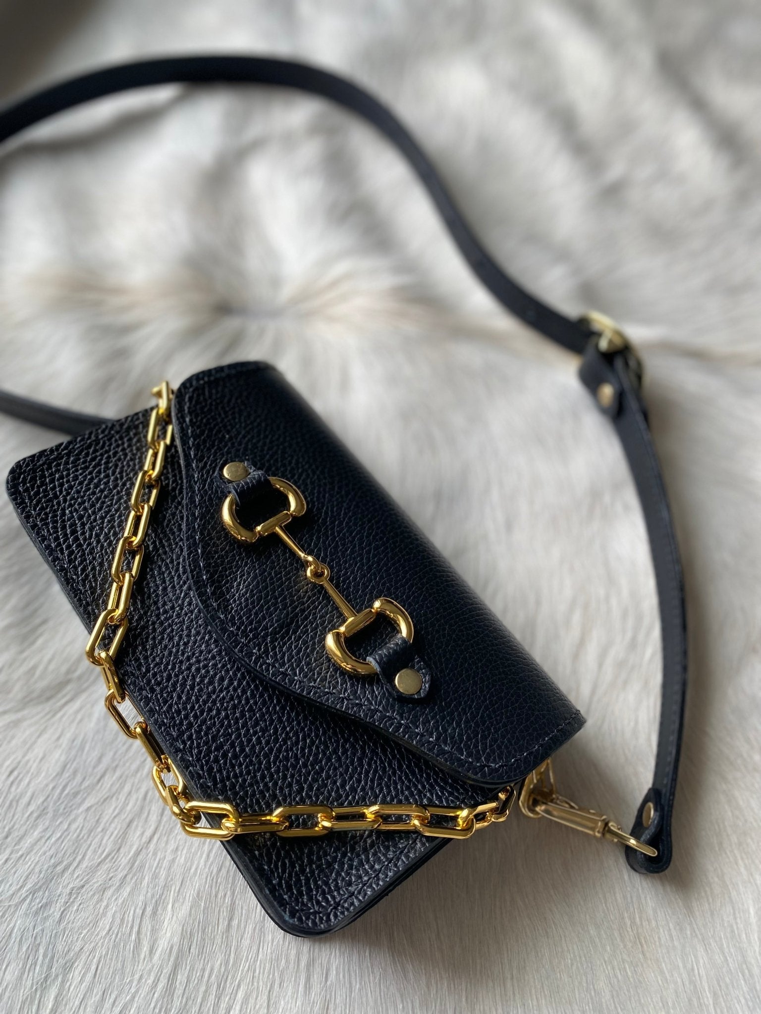 Black Pebble Grain Bit Bum Bag - PREORDER - LovLeathers