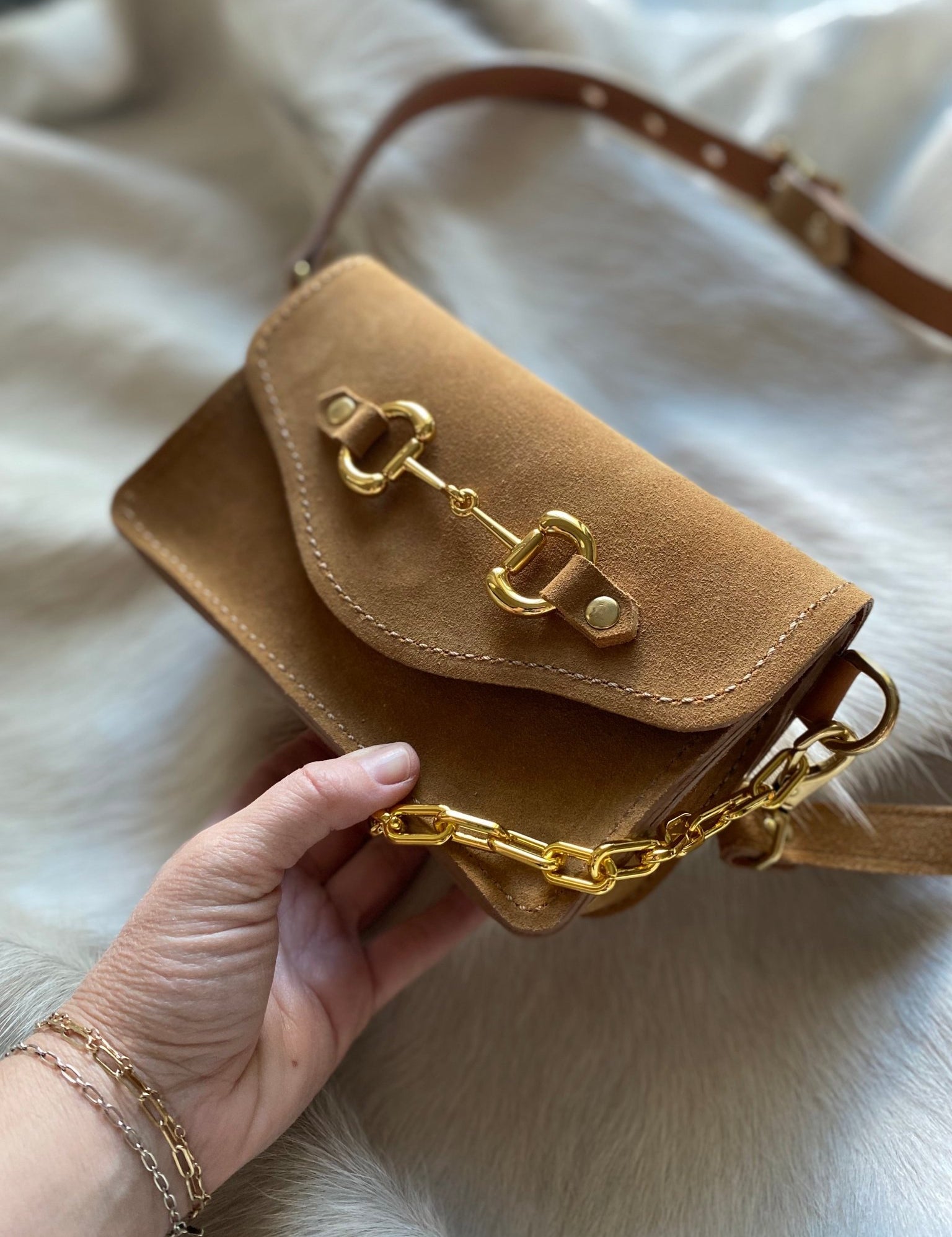 Camel Suede Bits Bum Bag - LovLeathers