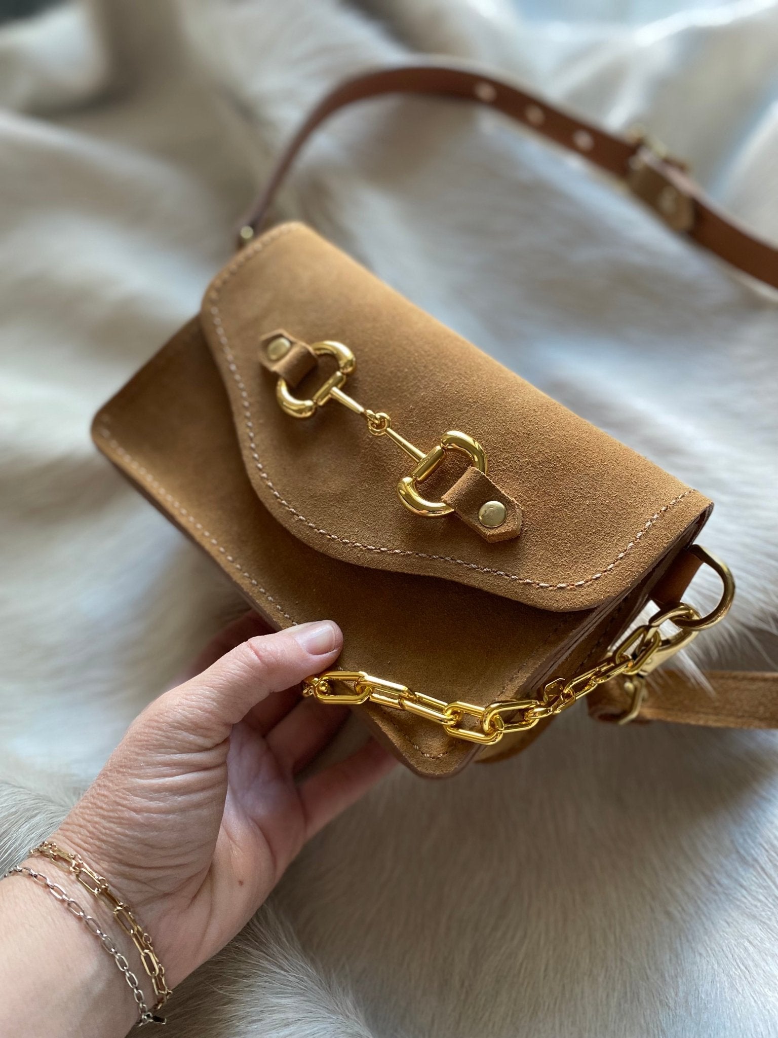 Camel Suede Bits Bum Bag - LovLeathers