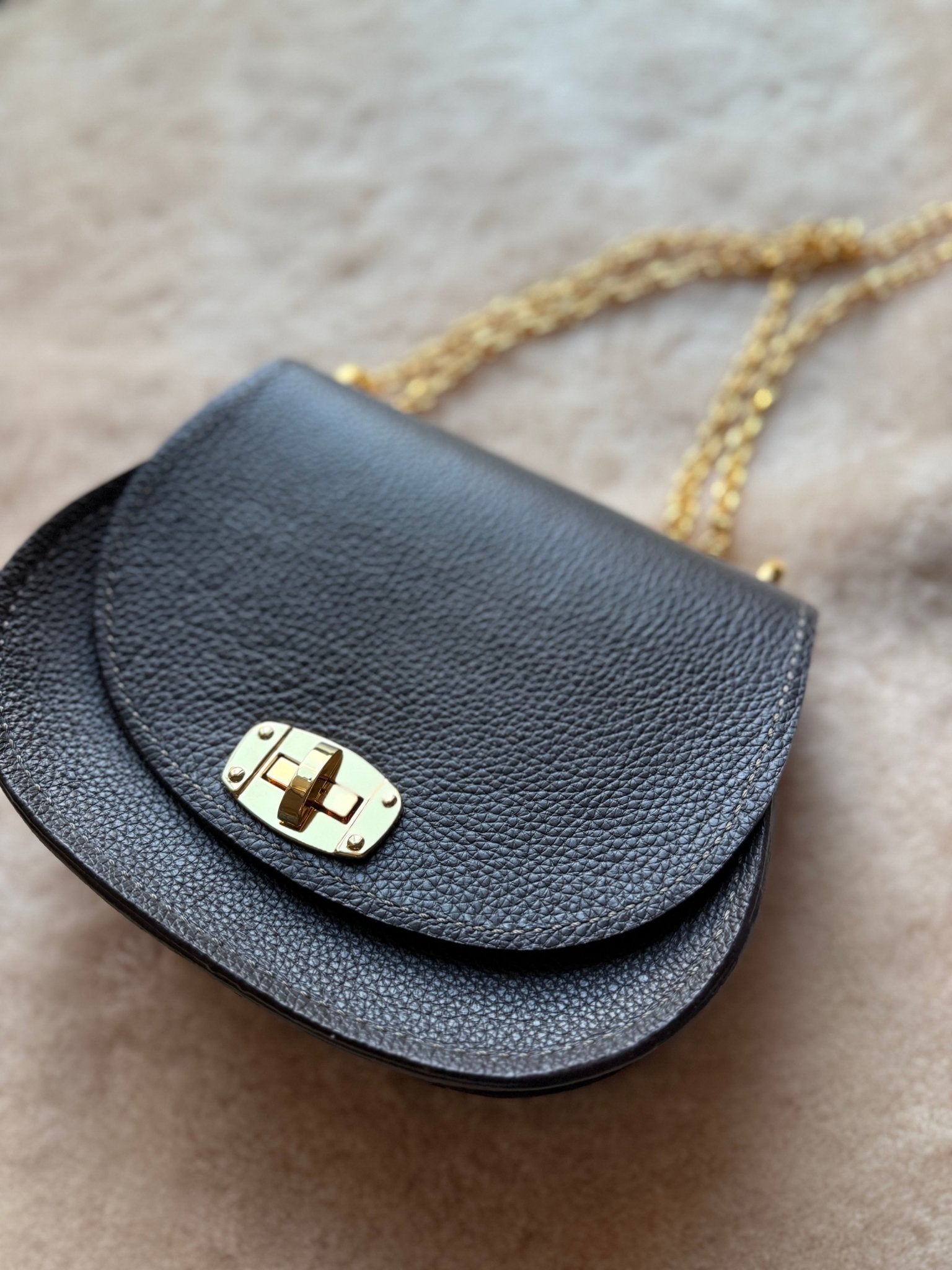 Dark Chocolate Pioneer Italian Pebble Grain Leather Handbag - LovLeathers