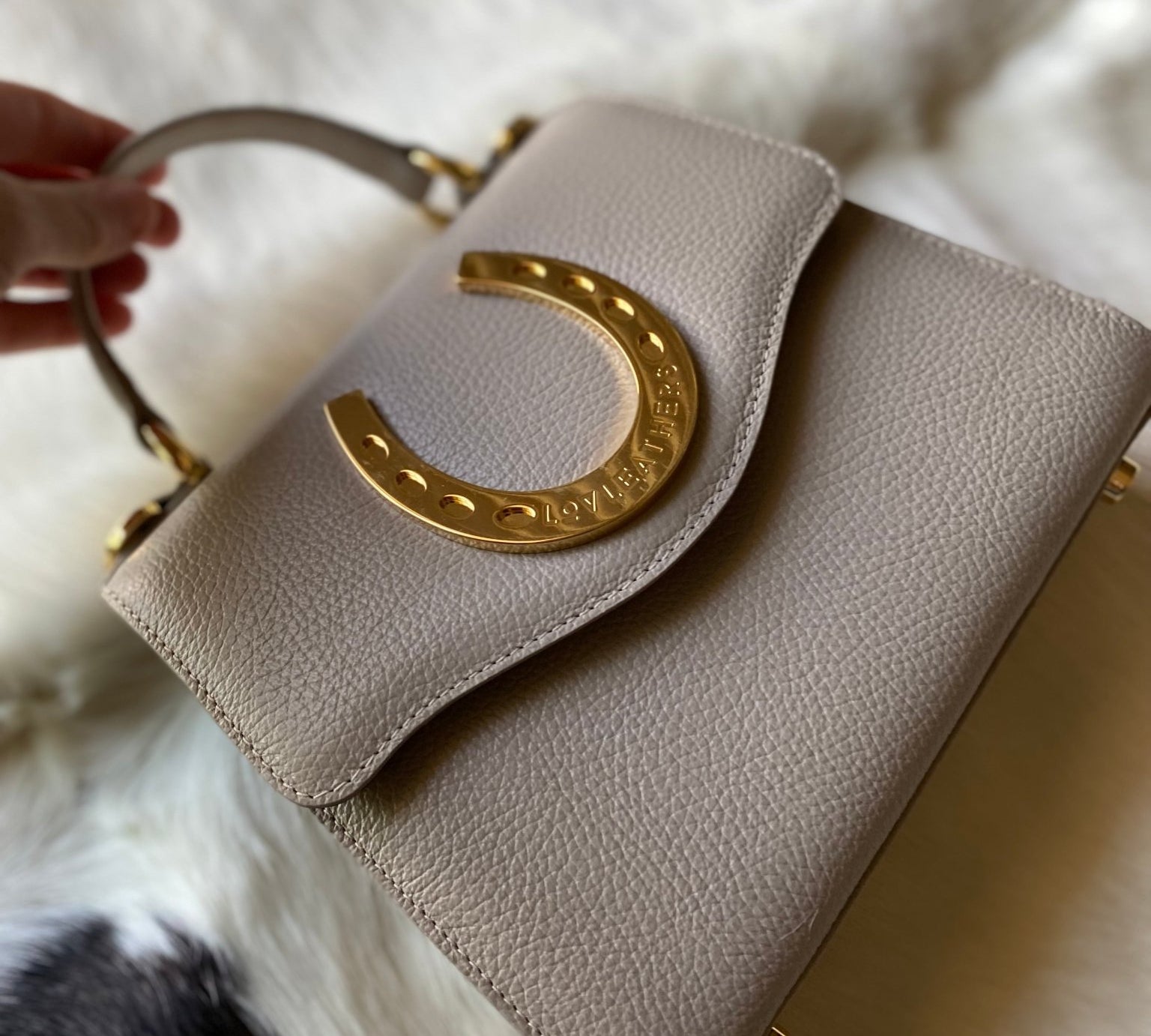 Taupe Gold Horseshoe Lady Bag - LovLeathers