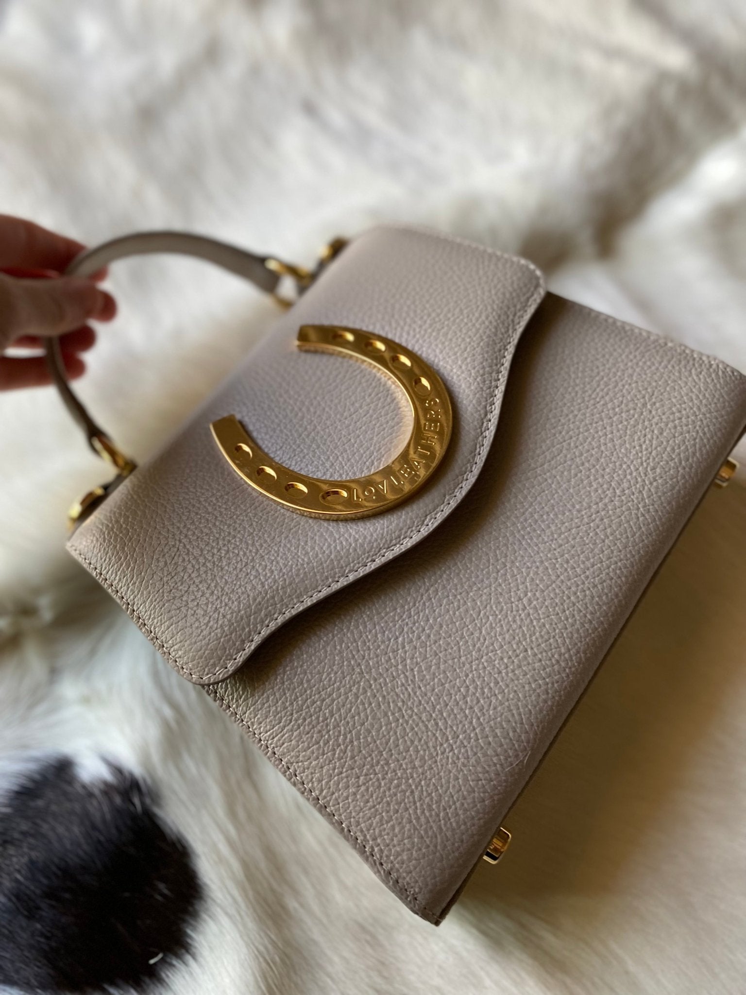 Taupe Gold Horseshoe Lady Bag - LovLeathers