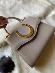 Taupe Gold Horseshoe Lady Bag - LovLeathers