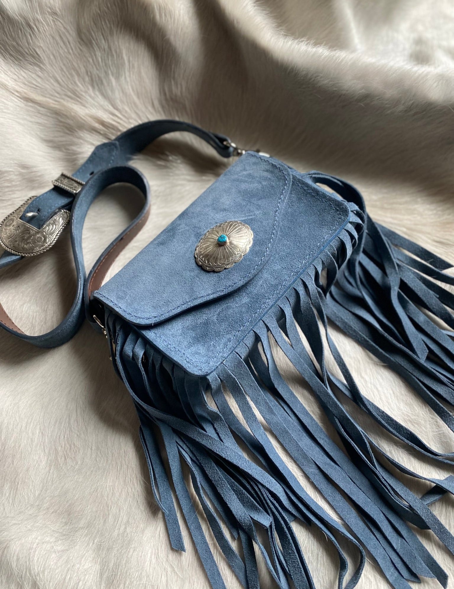 Blue Jeans Fringe Bum Bag - LovLeathers