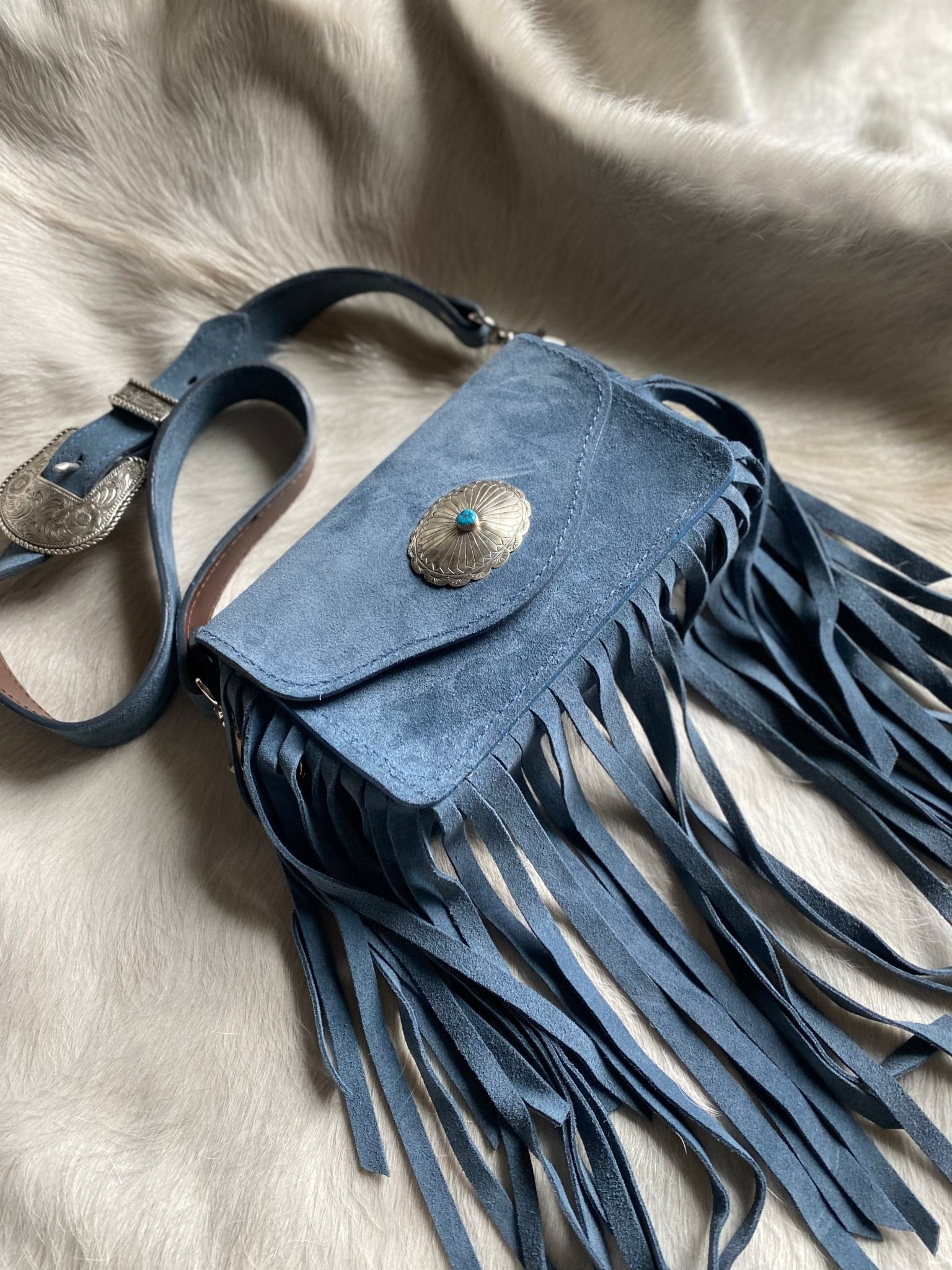 Blue Jeans Fringe Bum Bag - LovLeathers