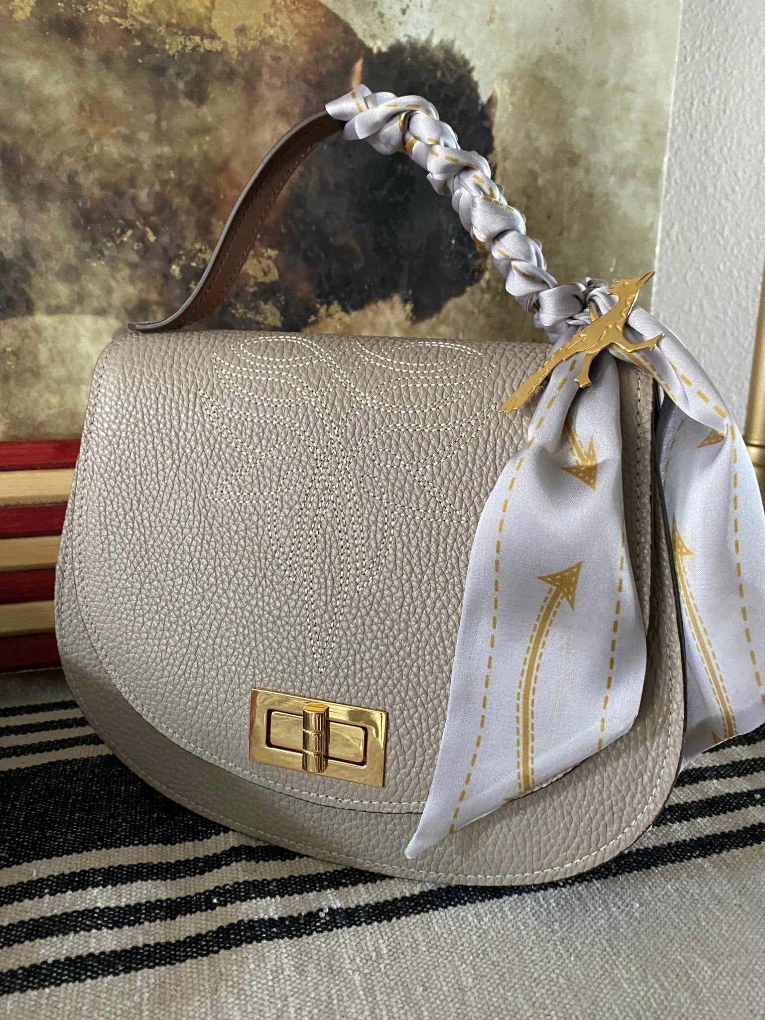 Styled Taupe Boot Stitch Pioneer Handbag - LovLeathers