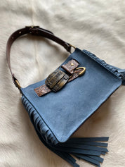 Denim Suede Mini Belted Tote Handbag - MADE TO ORDER - LovLeathers