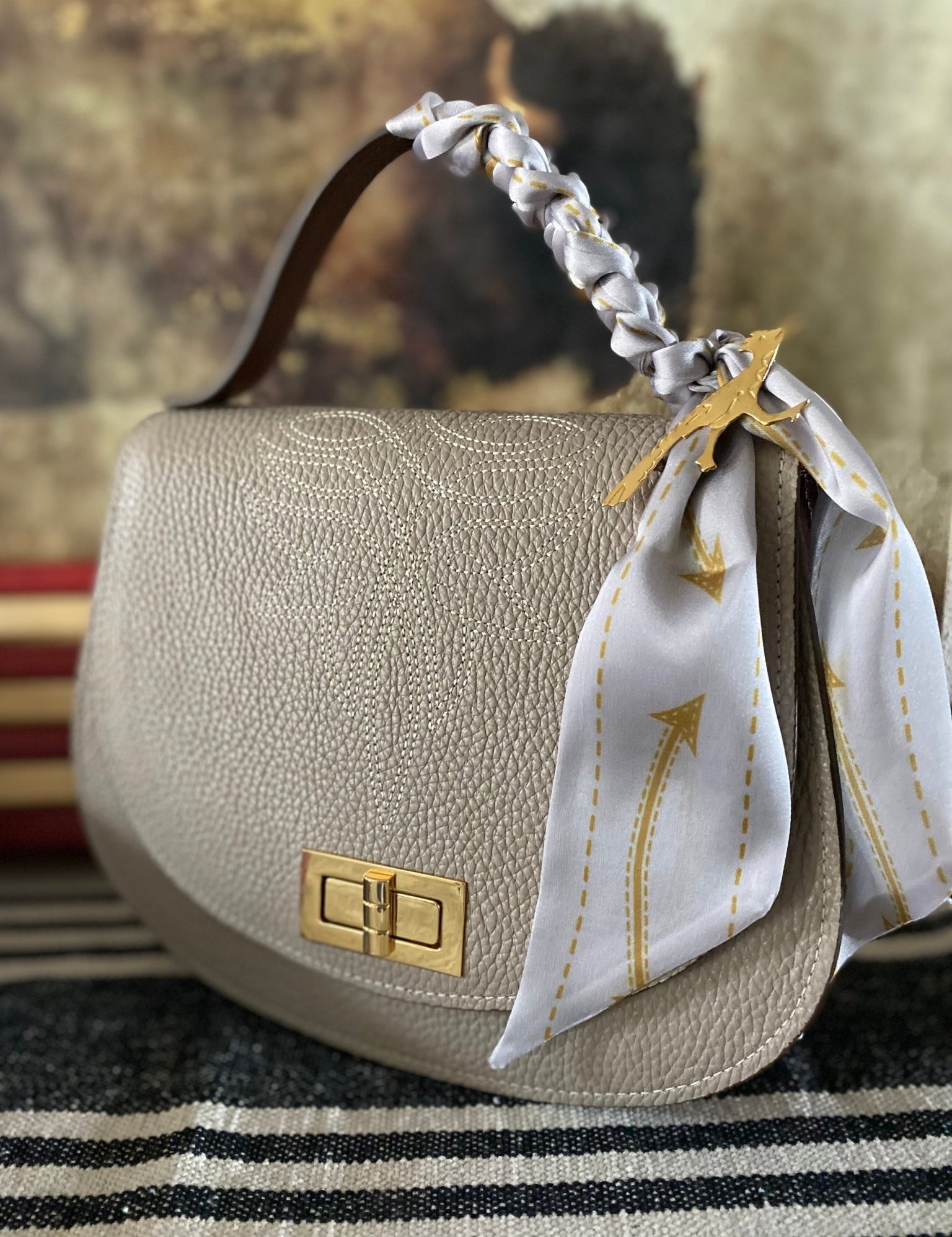 Styled Taupe Boot Stitch Pioneer Handbag - LovLeathers