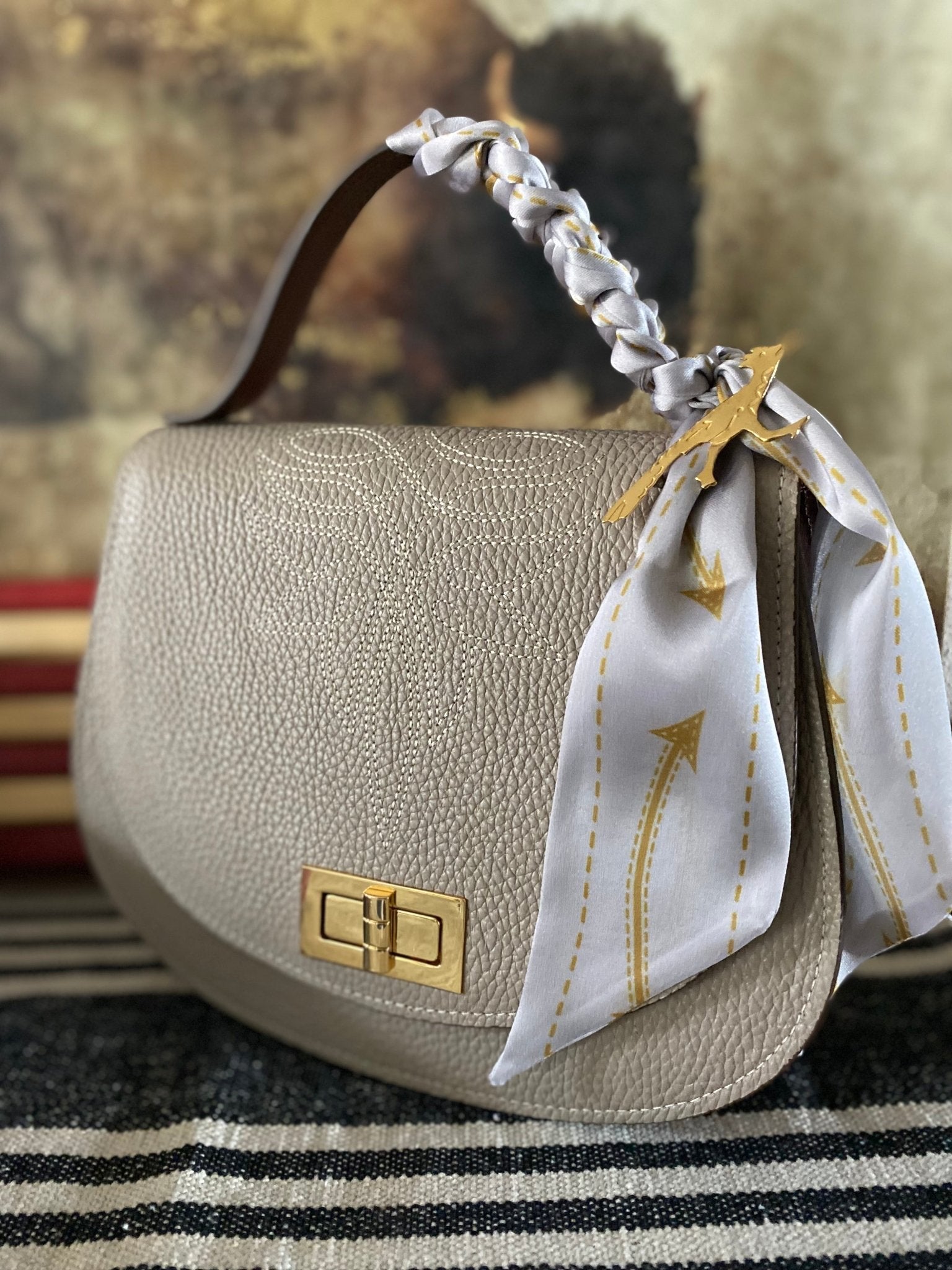 Styled Taupe Boot Stitch Pioneer Handbag - LovLeathers