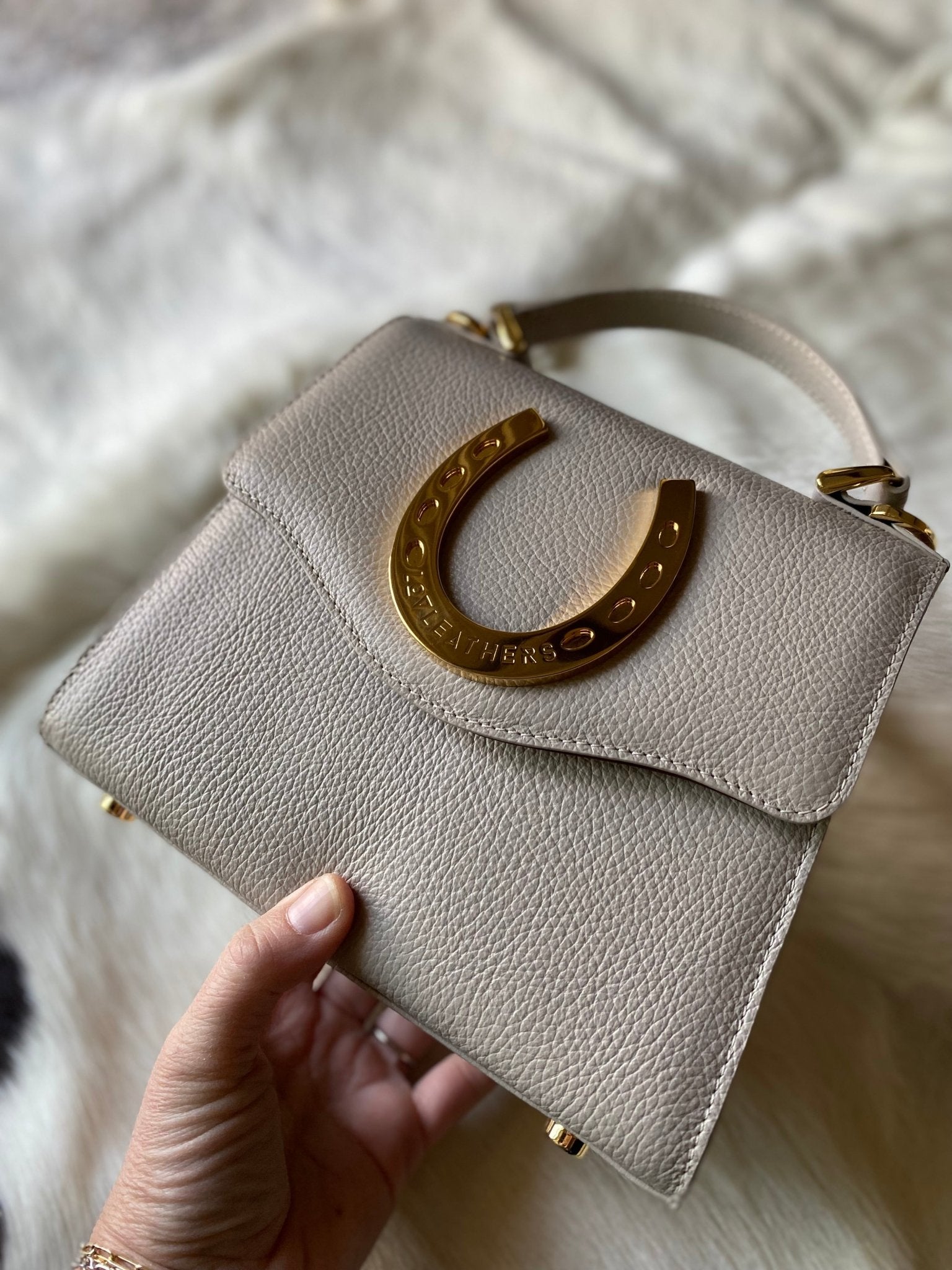 Taupe Gold Horseshoe Lady Bag - LovLeathers