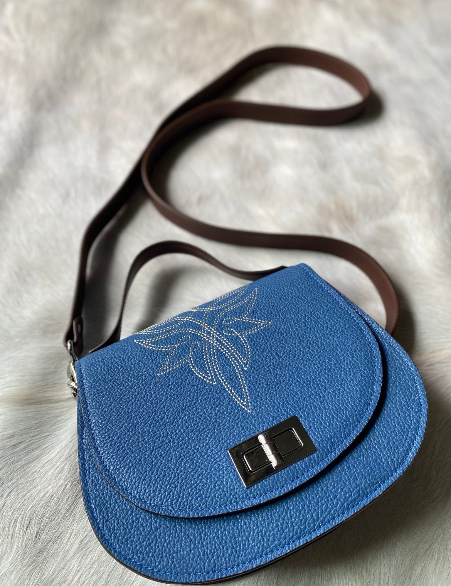 Boot Stitch Pioneer Handbag - Sky Blue - LovLeathers