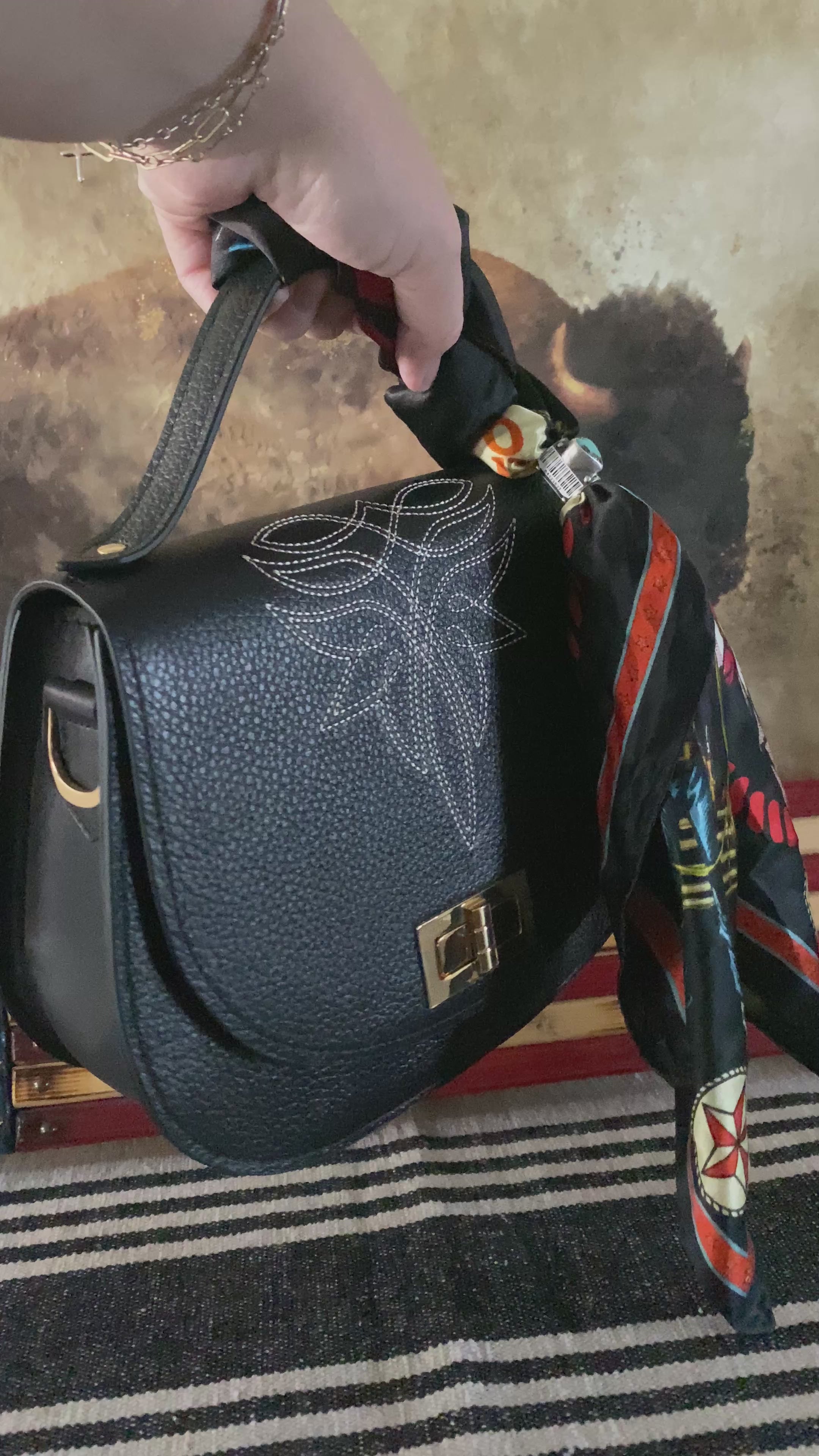 Styled Black Boot Stitch Pioneer Handbag