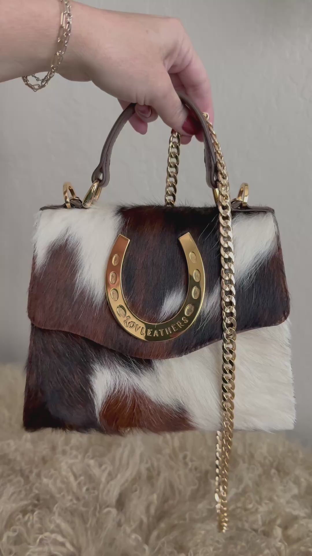 Tricolor Cowhide Horseshoe Handbag